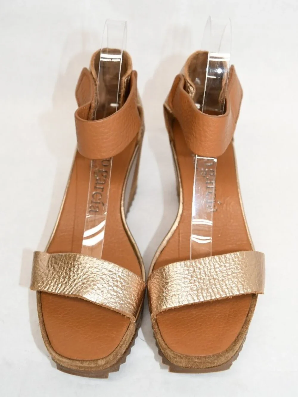 $650 Pedro Garcia fidelia wedge sandals METALLIC BROWN LEATHER SAWTOOTH 38 (DD2)